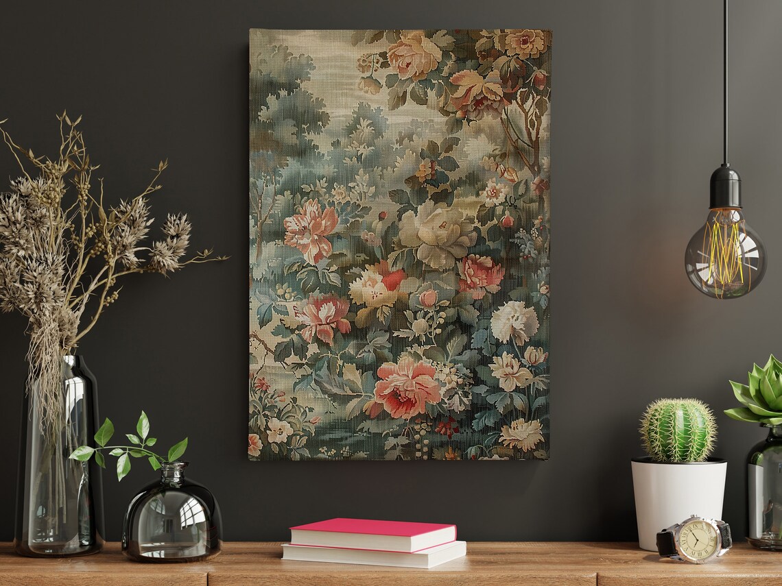 Antique Garden Roses Peonies Vintage Botanical Tapestry Wall Art Print - Image 4