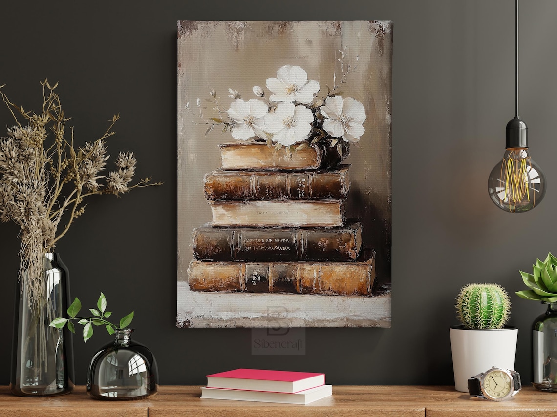 Vintage Flowers and Books, Cottage Floral Poster Print - Image 4