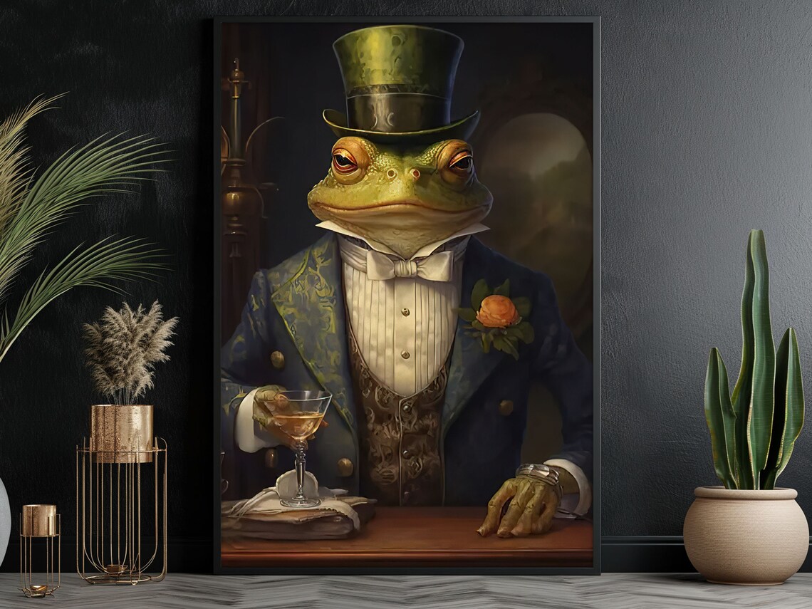 Gentleman Frog Top Hat Tuxedo Cocktail Renaissance Funny Animal Poster