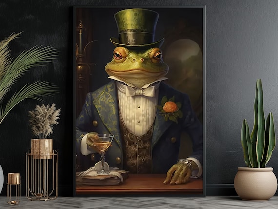 Gentleman Frog Top Hat Tuxedo Cocktail Renaissance Funny Animal Poster