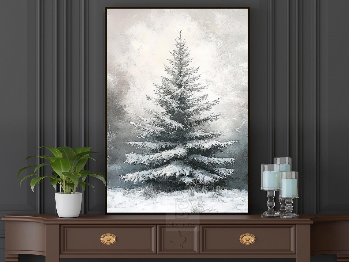 Vintage Christmas Tree Painting, Winter Holiday Poster - Image 5
