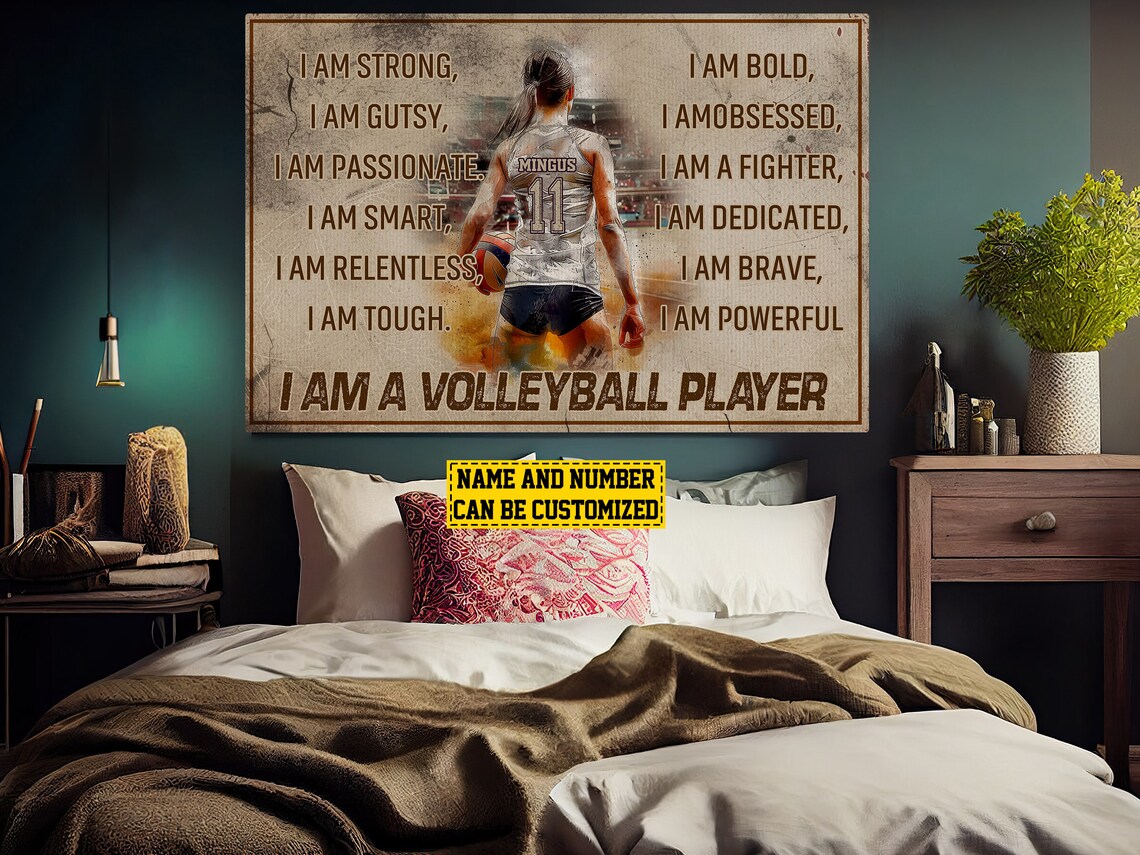 Volleyball Player Affirmations Personalized Poster Custom Name Number Wall Art - Image 2