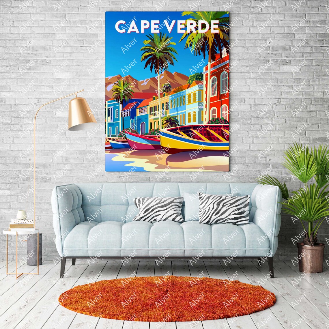 Cape Verde Africa Colorful Boats Colonial Harbor Retro Travel Poster - Image 2