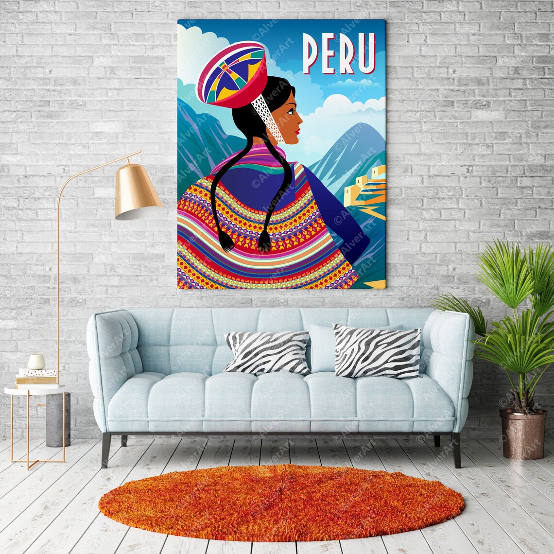 Peru Travel Poster With Andean Woman in Colorful Traditional Dress Art - Image 2