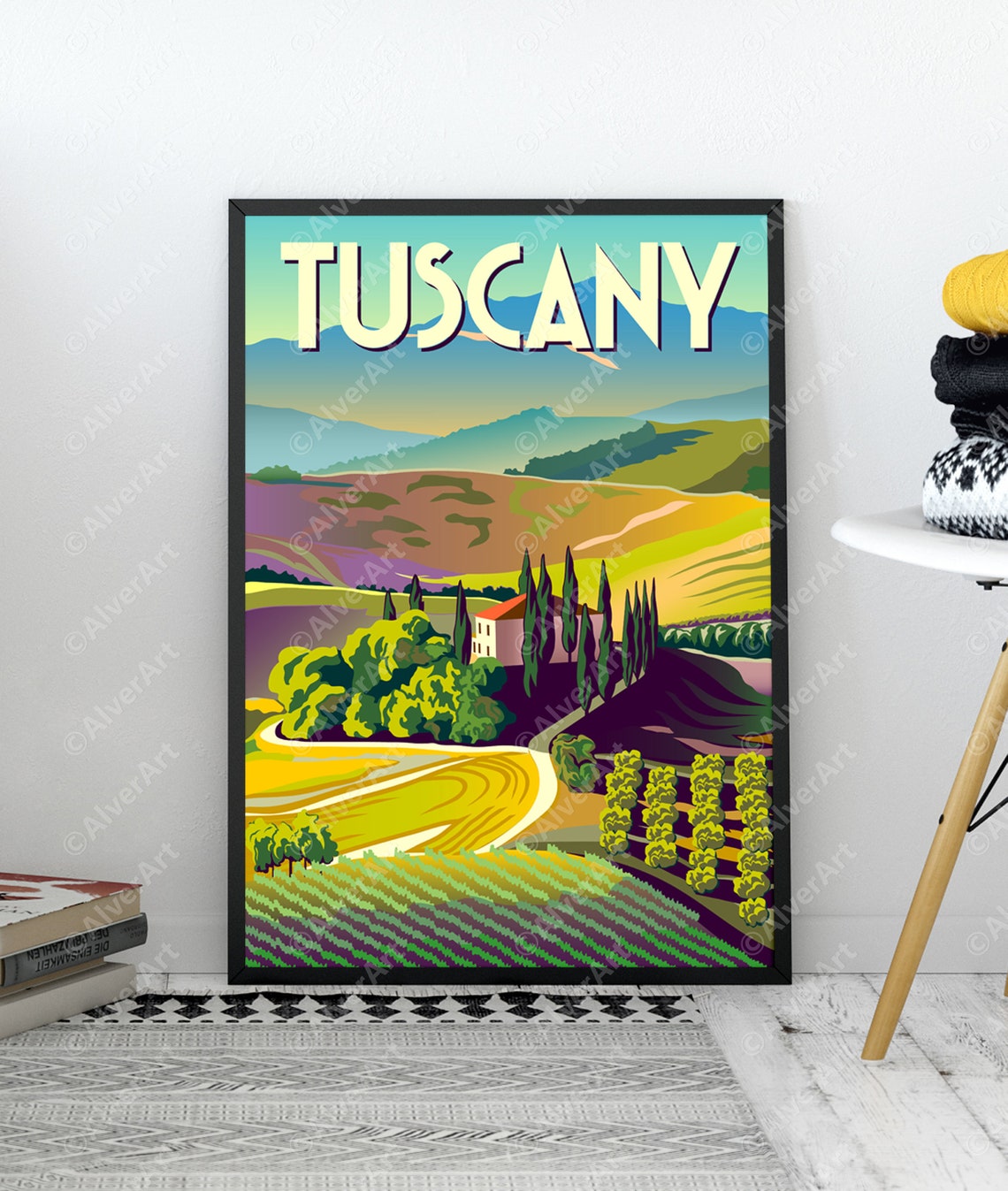 Tuscany Italy Vintage Travel Poster Rolling Hills Vineyard Art - Image 2