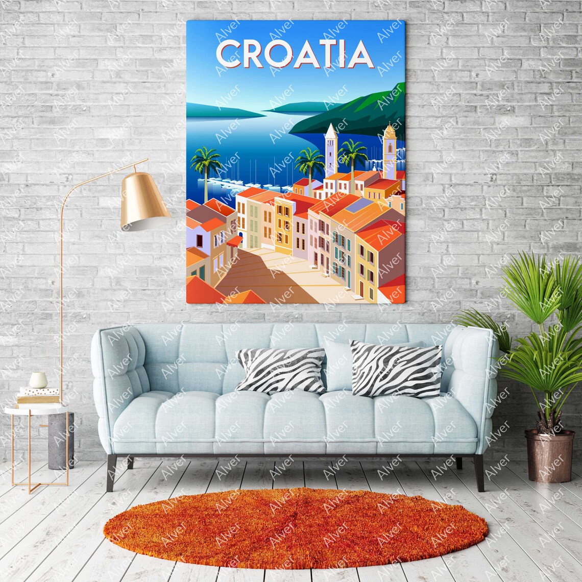 Croatia Adriatic Coast Red Roofs Harbor Sailboats Seaside Poster - Image 2