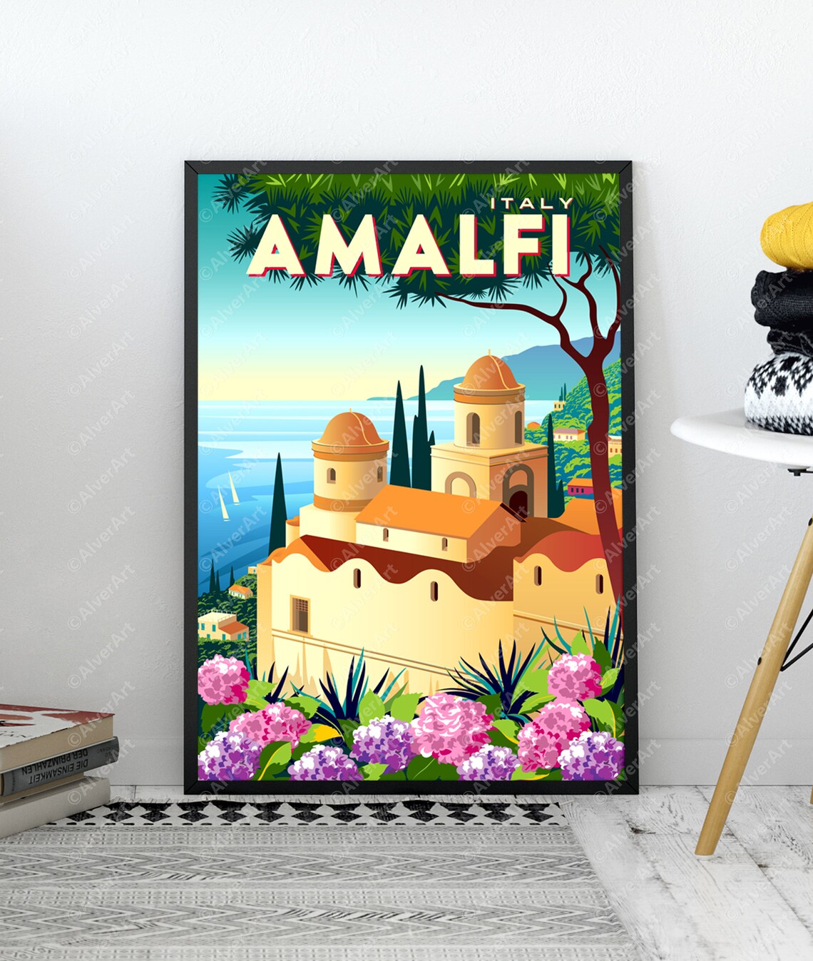 Amalfi Italy Coast Church Domes Sea View Vintage Travel Poster - Image 3