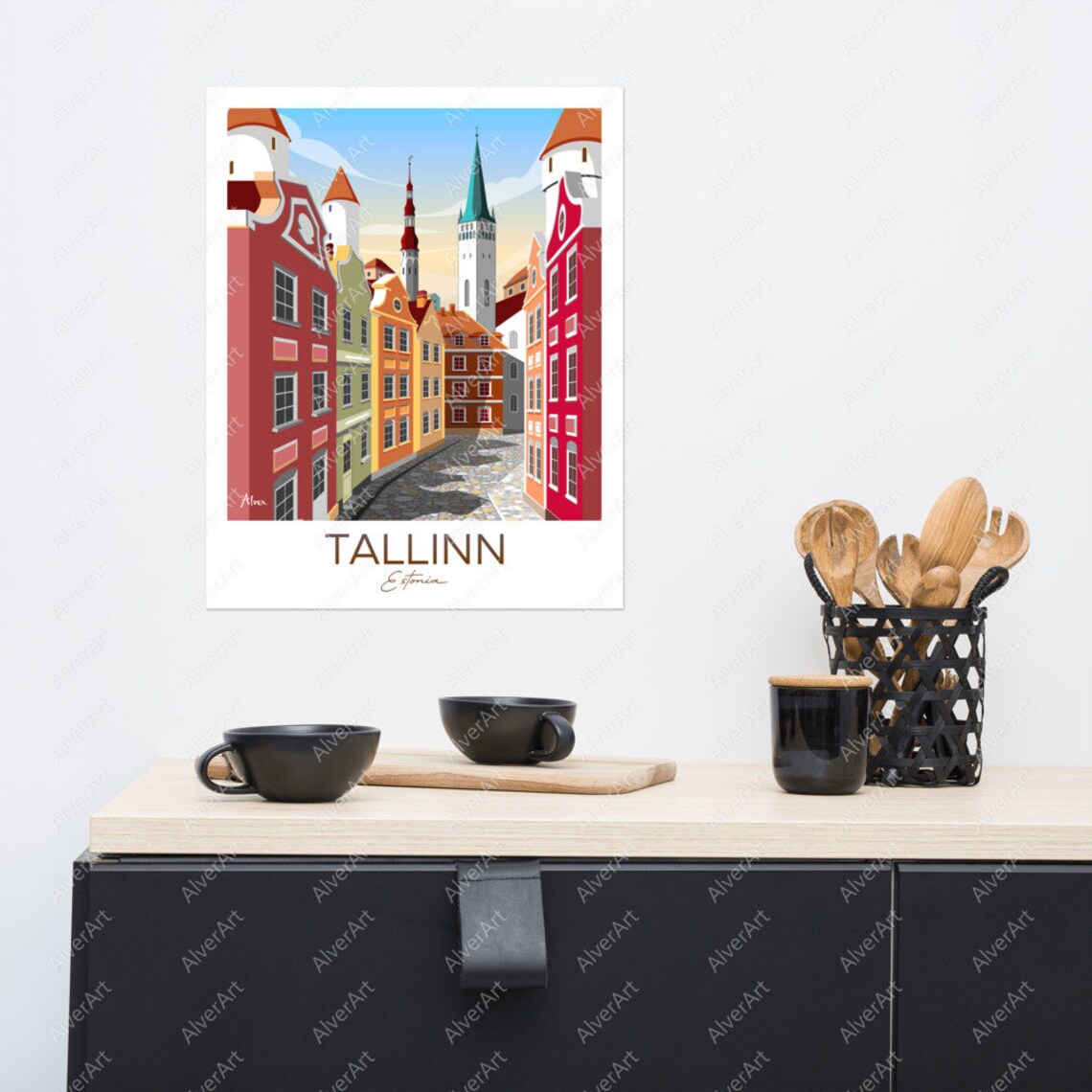 Tallinn Estonia Old Town Cobbled Street Church Spires Poster - Image 2