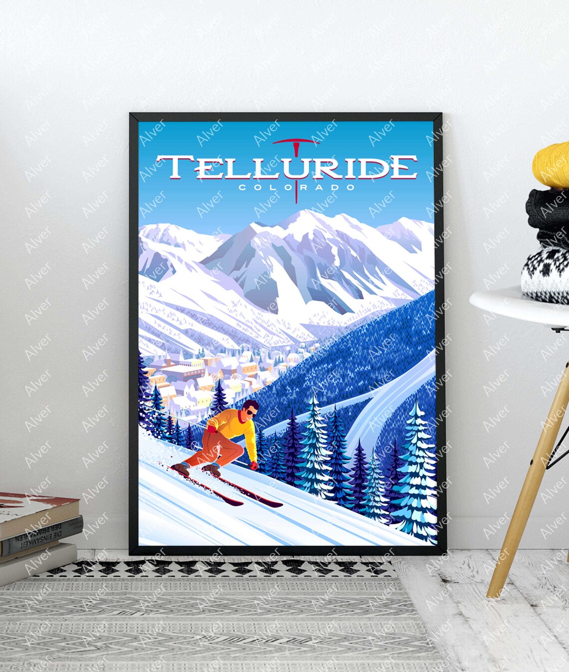Telluride Colorado Mountain Skier Alpine Village Travel Poster - Image 3