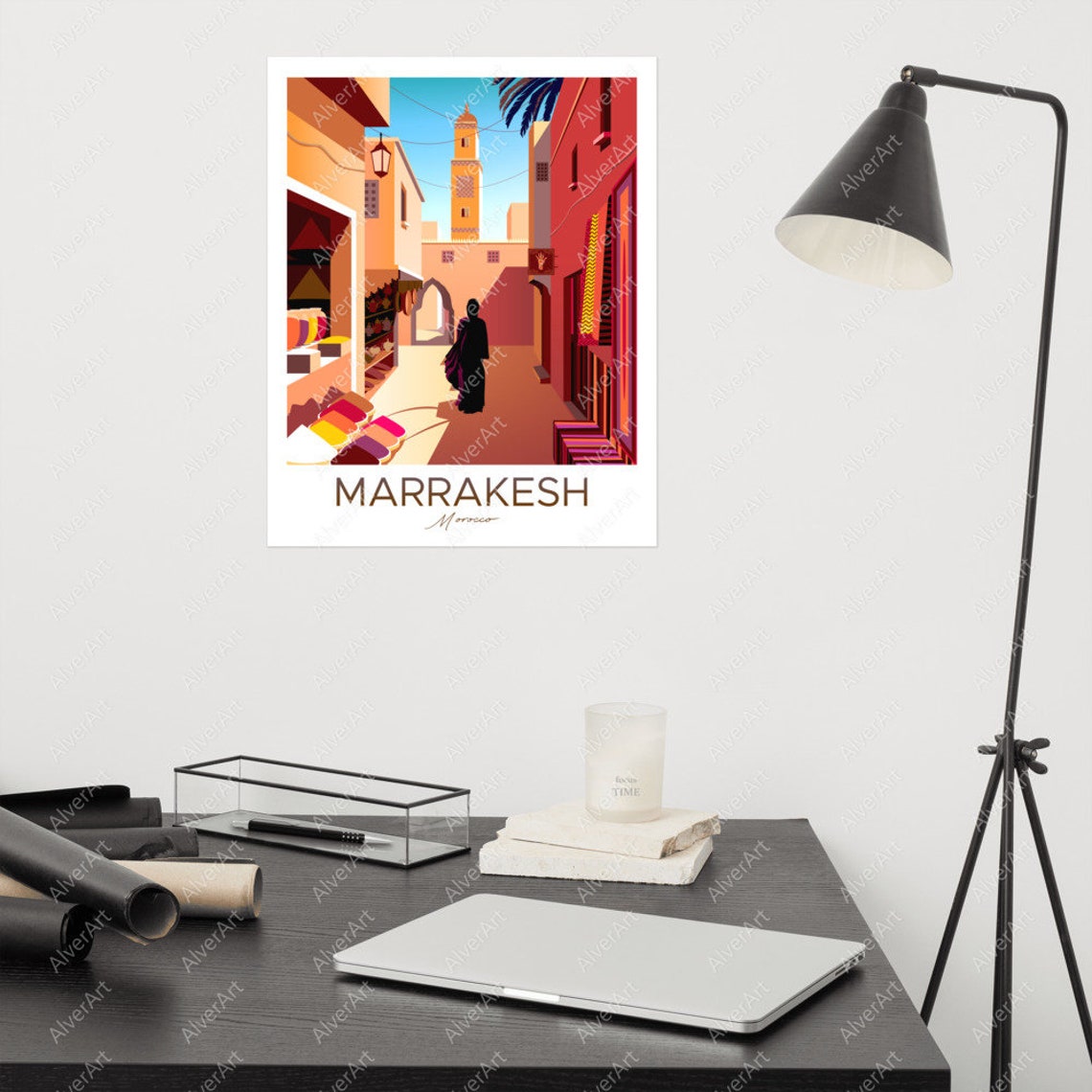 Marrakesh Morocco Vintage Travel Poster Medina Souk Minaret Scene - Image 2