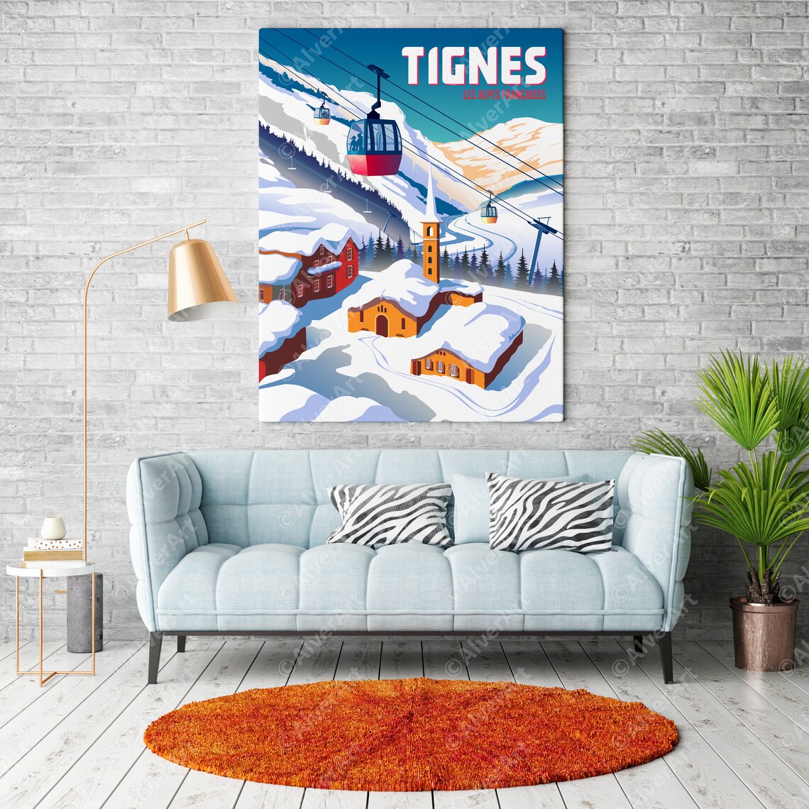 Tignes French Alps Ski Poster With Cable Cars Over Snowy Alpine Village - Image 2