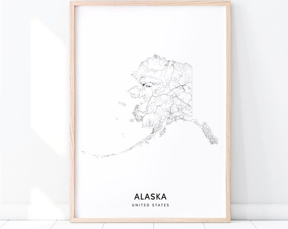 Alaska Map Print, Modern Minimalist Office Decor