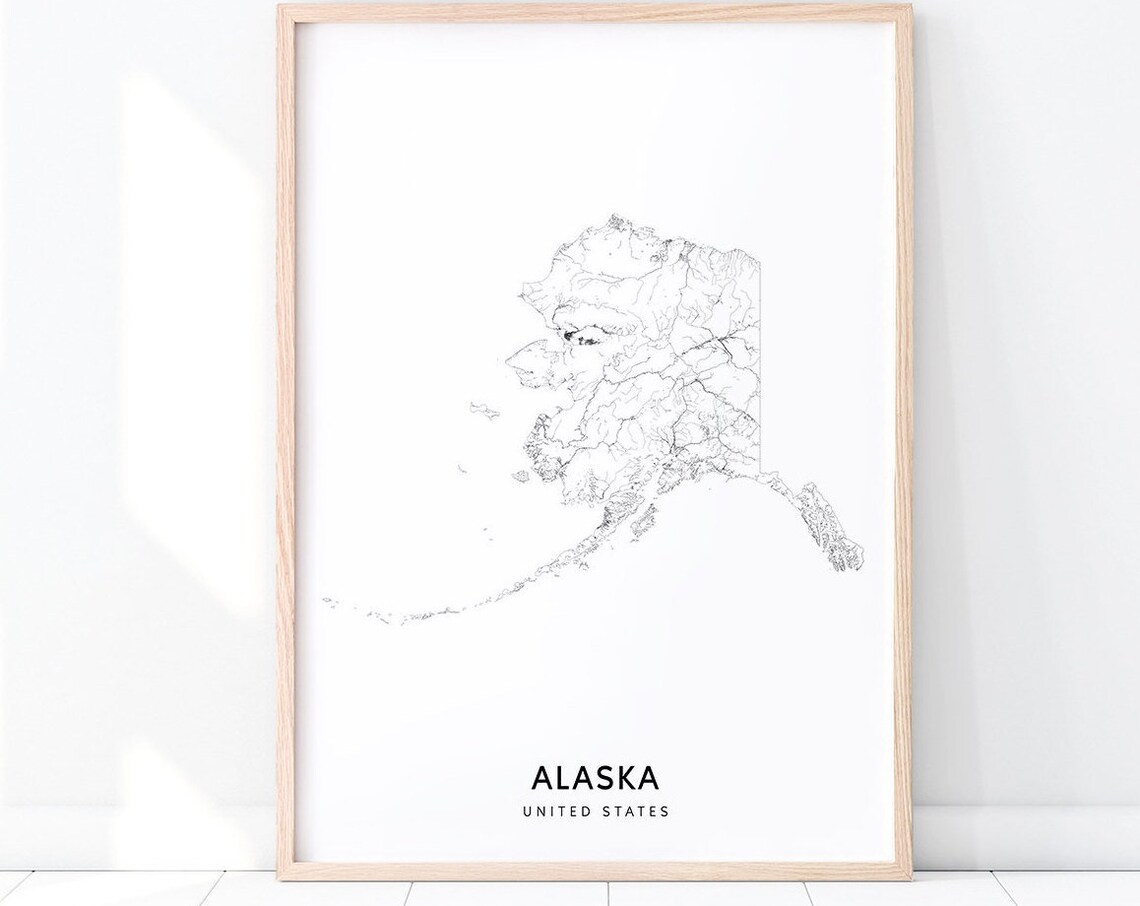 Alaska Map Print, Modern Minimalist Office Decor
