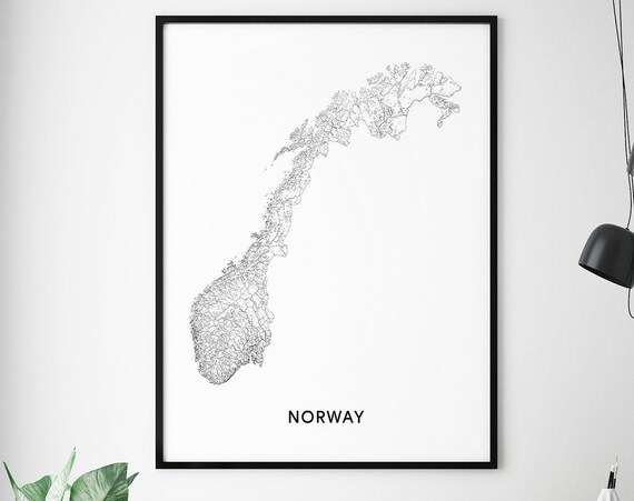 Norway Map Print, Modern Minimalist Poster