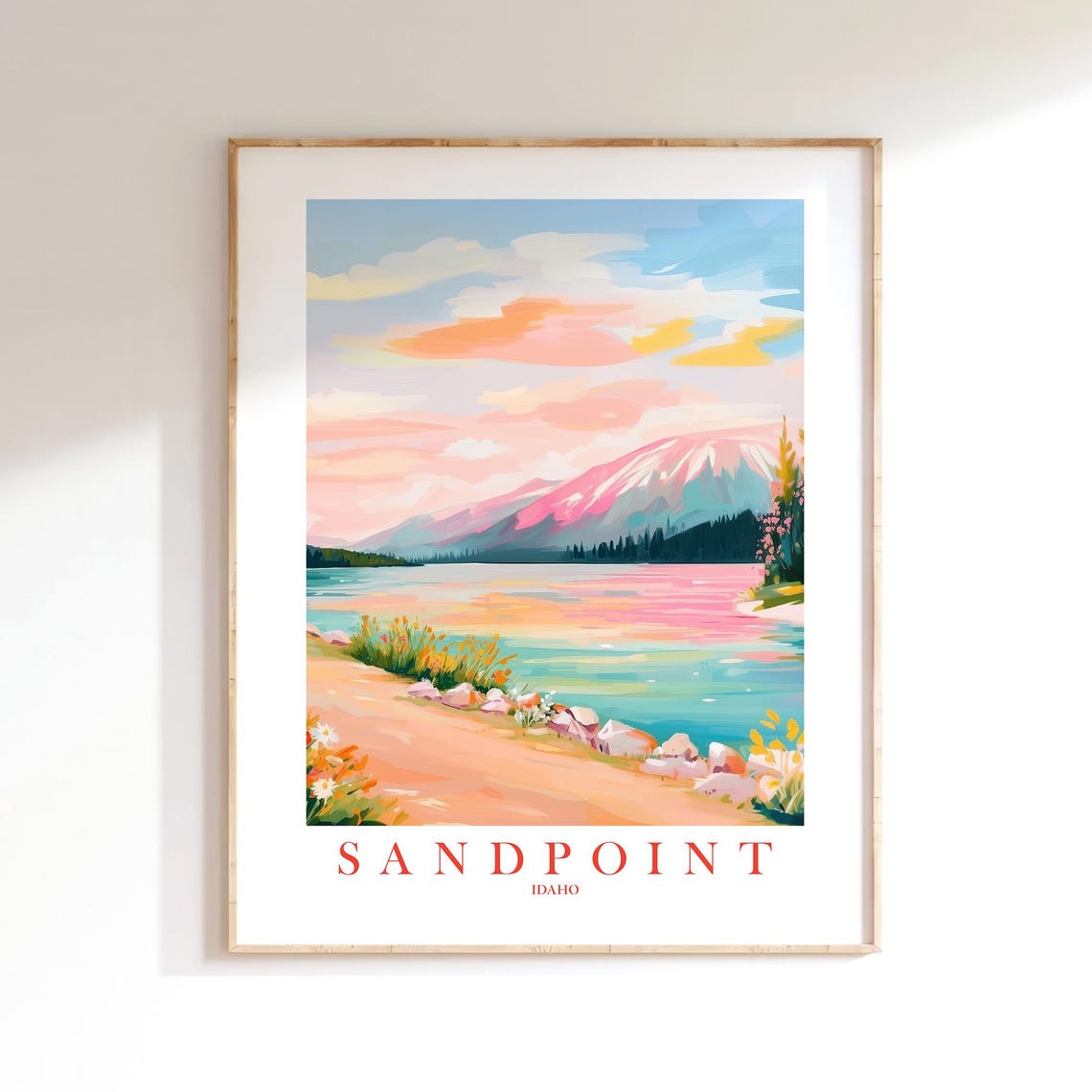 Sandpoint Idaho Lake Pend Oreille Pastel Sunset Travel Poster