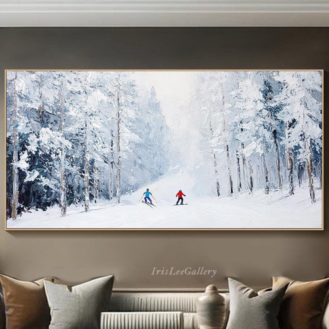 Original Ski Sport 3d Texture Wall Art Snowy Pine Tree Forest Painting On Personalized Gift Snowy Mountain Art White Snow Skiing Art