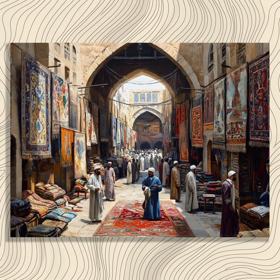 Vibrant Middle East Bazaar Colorful Carpet Street Market Wall Art