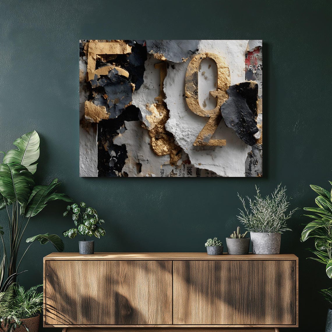 Gold Number 52 Abstract Mixed Media Collage Texture Wall Poster