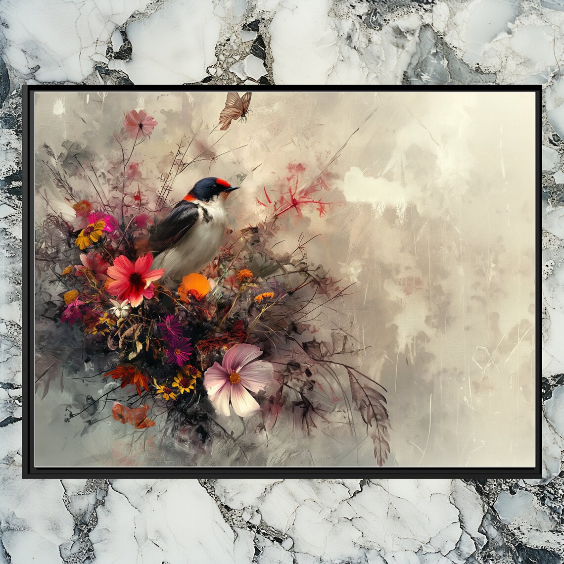 Barn Swallow Among Wildflowers Butterflies Painterly Bird Poster