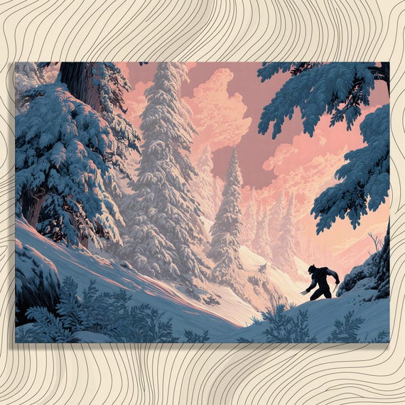 Mysterious Panther Canvas Wall Art Winter Twilight Forest Silhouette Print Snowy Landscape Wildlife Nature Decor Rustic Animal Poster