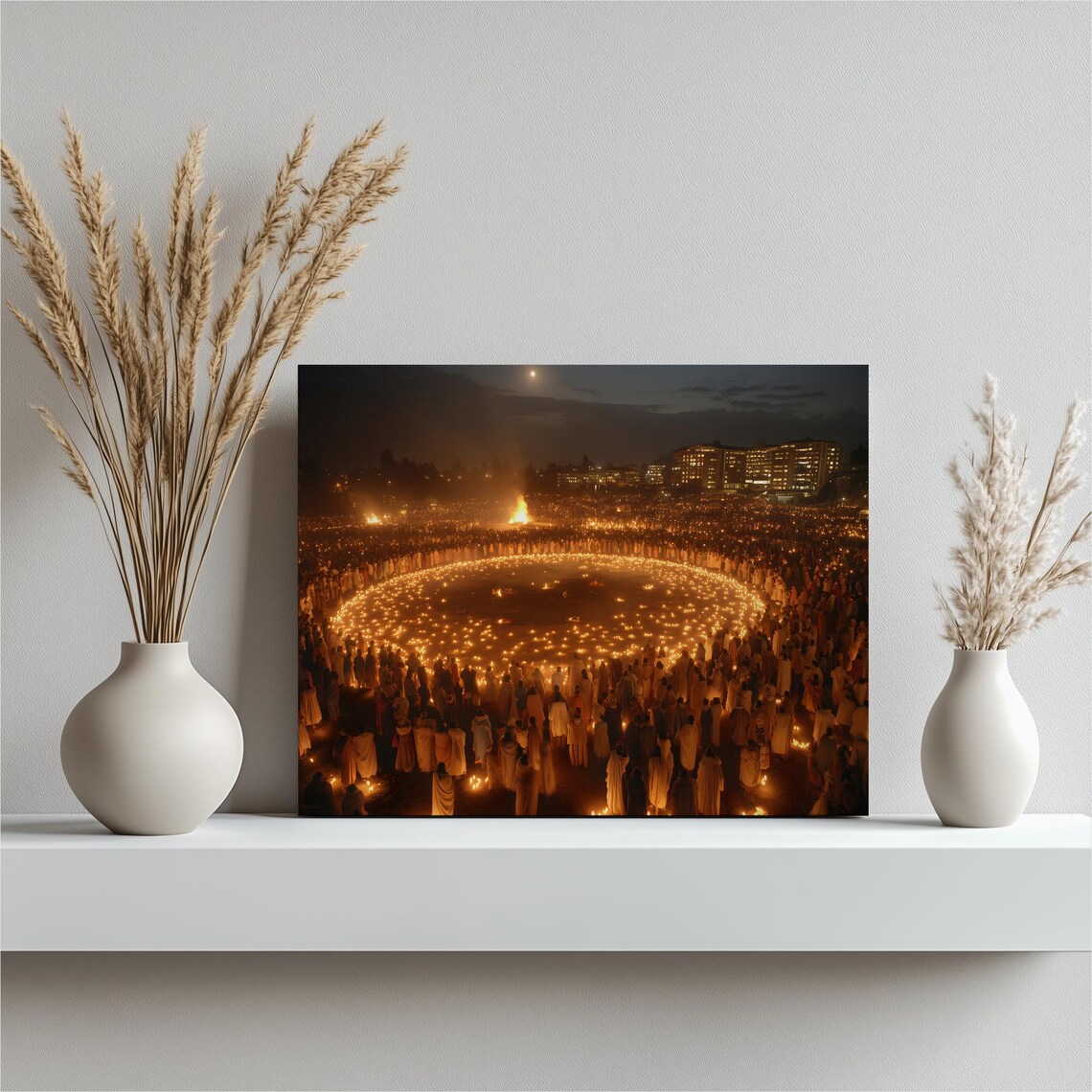 Candlelight Night Festival Crowd Glowing Ceremony Canvas Wall Art