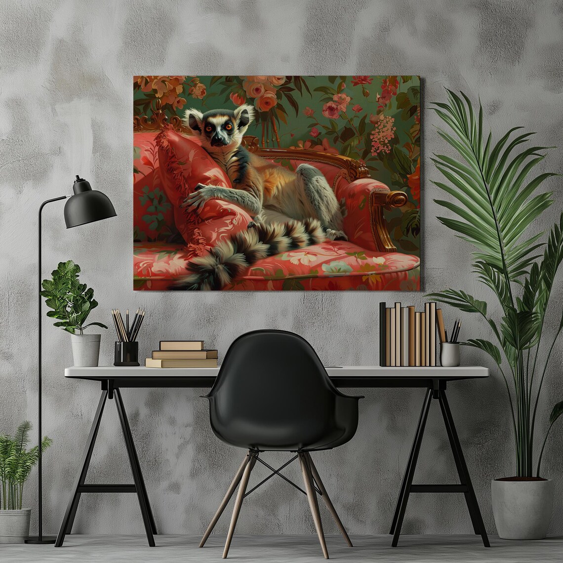Ring Tailed Lemur Wildlife Art Print, Tropical Decor
