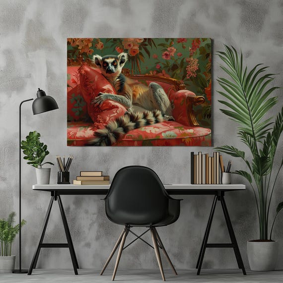 Ring Tailed Lemur Wildlife Art Print, Tropical Decor