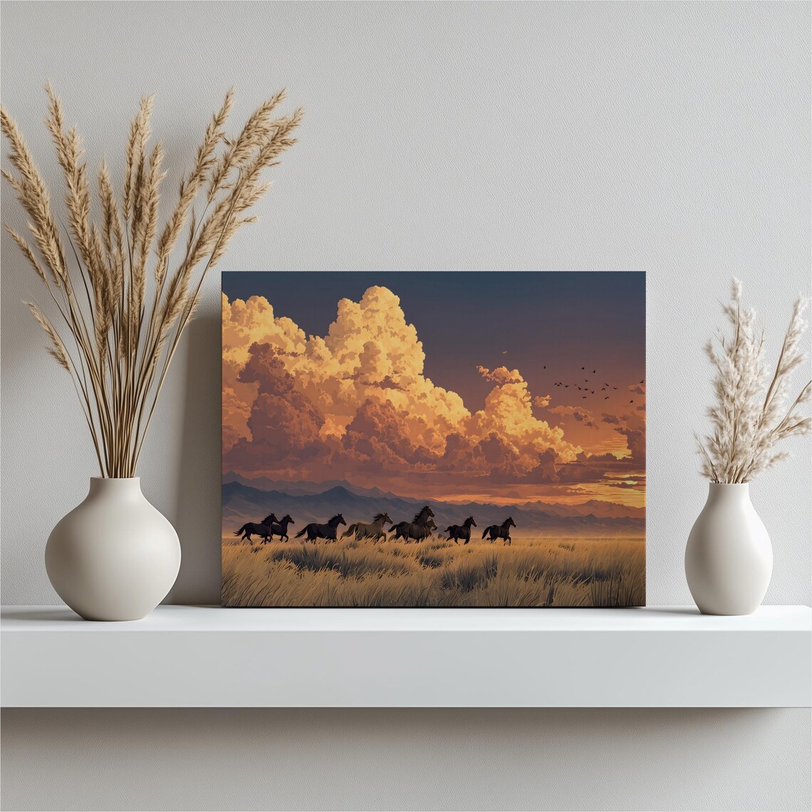 Wild Horses Galloping At Sunset Golden Prairie Mustang Poster