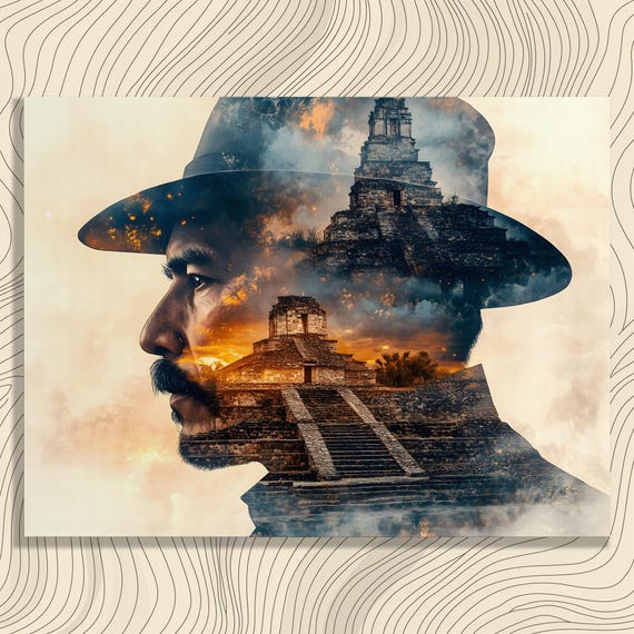 Double Exposure Ruins Canvas Wall Art Ancient Print Surreal Decor Dramatic Sky Adventure Exploration Historical Landmarks Gift