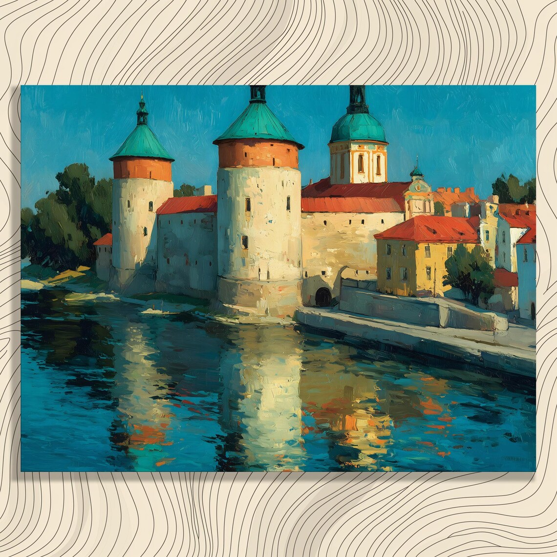 Historic Riverside Fortress Emerald Domes Old Europe River View Poster
