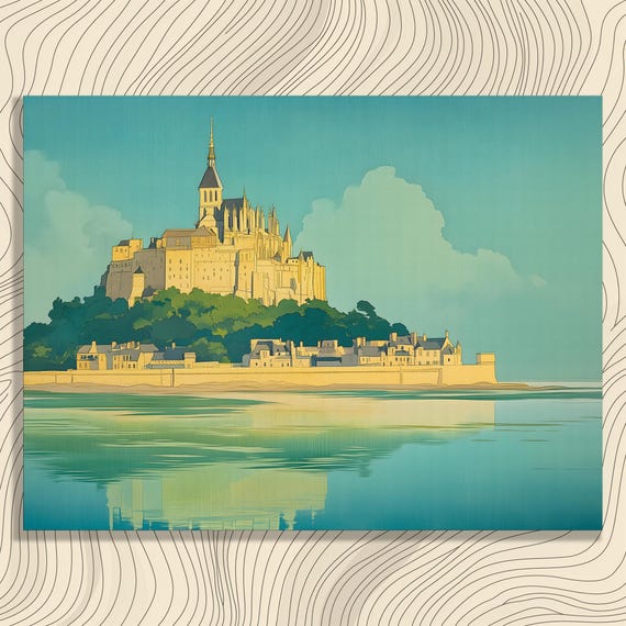 Serene Coastal Castle Canvas Wall Art Vintage Reflection Print Island Landscape Decor Seaside Nature Painting Gift For Travelers
