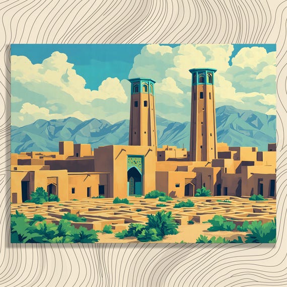 Ancient City Canvas Wall Art Vintage Landscape Print Mountain Towers Architectural Decor Gallery Ready Large Format