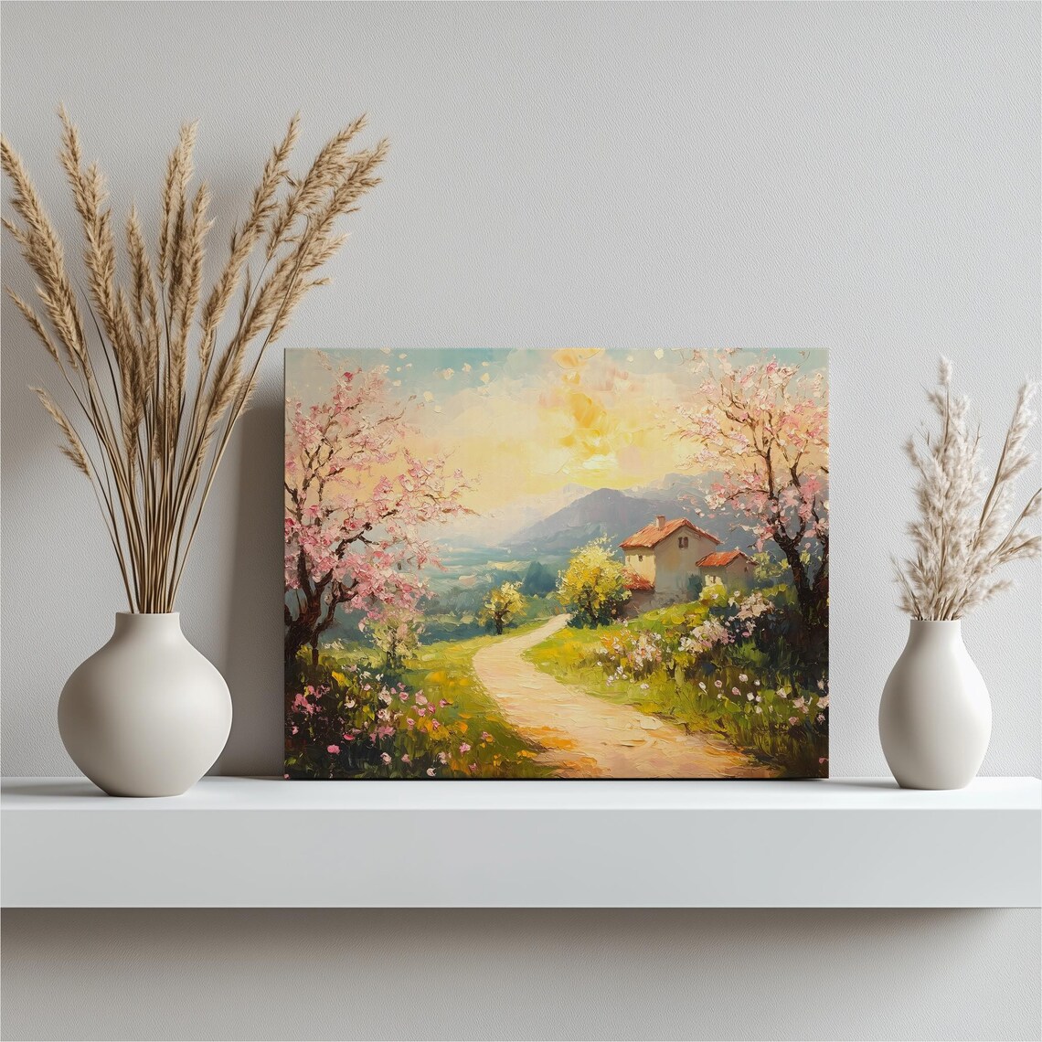 French Countryside Orchard In Bloom With Stone Farmhouse Poster