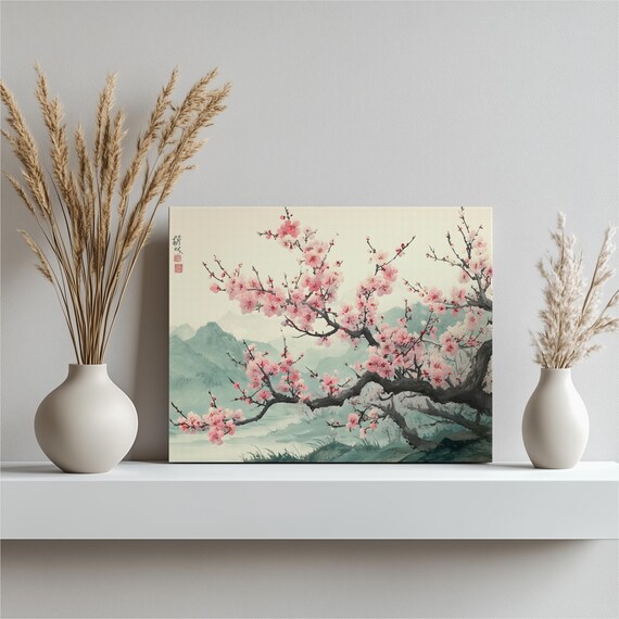 Cherry Blossom Branch Japanese Style Floral Painting Art Poster