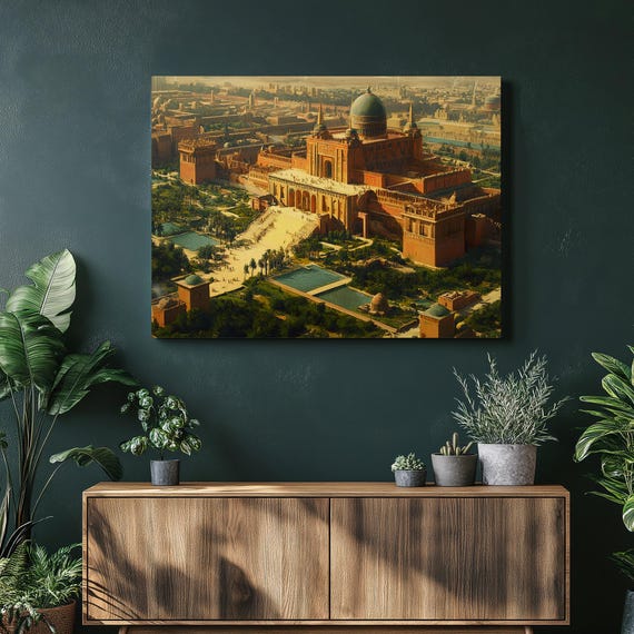Ancient Babylon City Canvas Wall Art Grand Ziggurat Palace With Hanging Gardens Aerial View Mesopotamia Cityscape Architecture Print