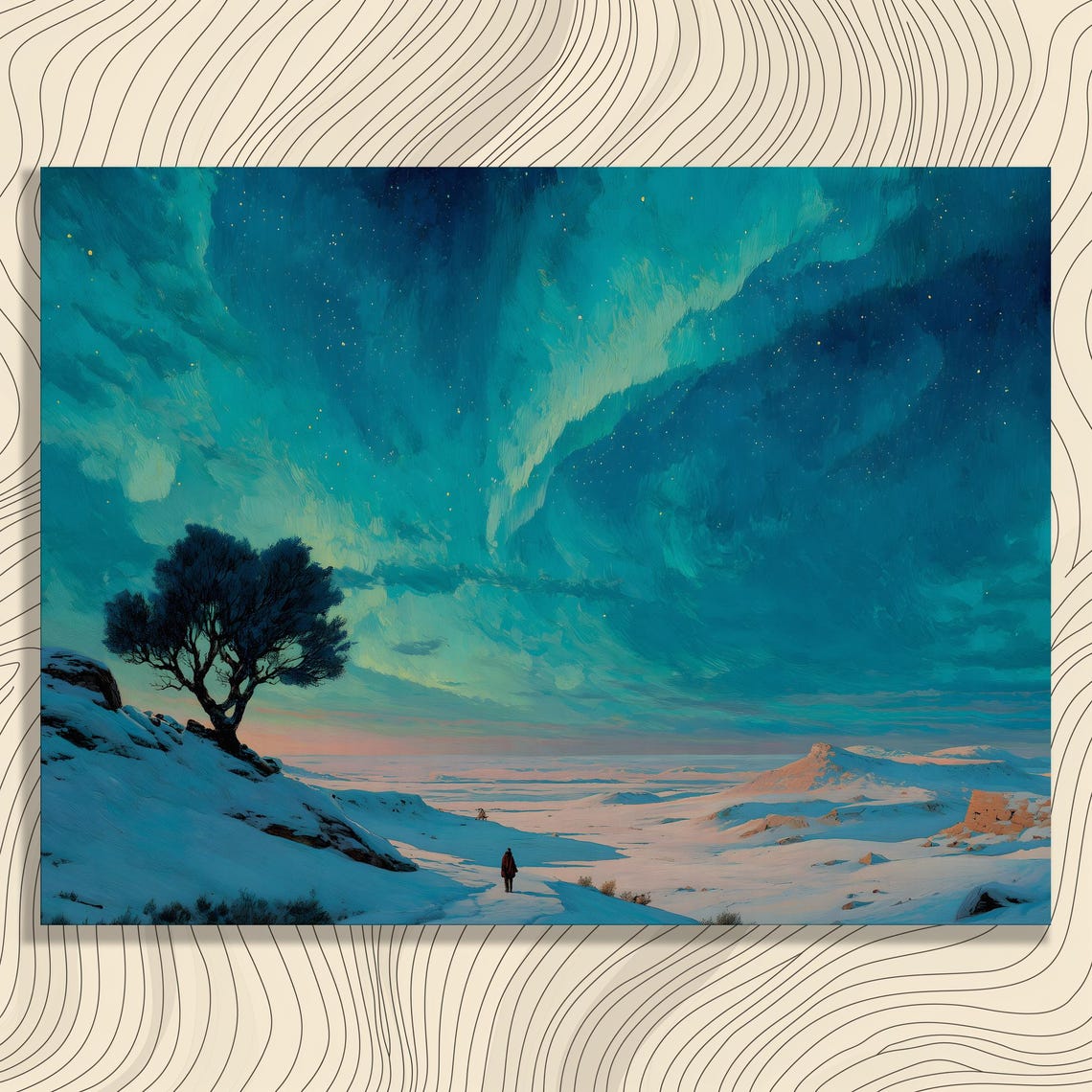Northern Lights Snowy Landscape Aurora Night Sky Winter Poster