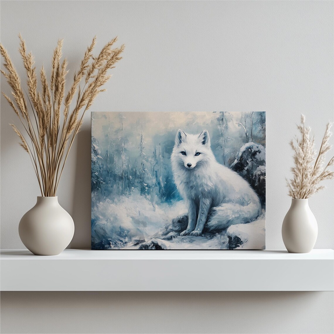 Captivating Fox Canvas Wall Art Exquisite Arctic Painting Winter Decor Serene Landscape Home Detailed Fur Artwork