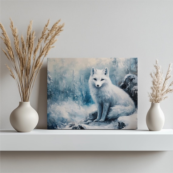 Captivating Fox Canvas Wall Art Exquisite Arctic Painting Winter Decor Serene Landscape Home Detailed Fur Artwork