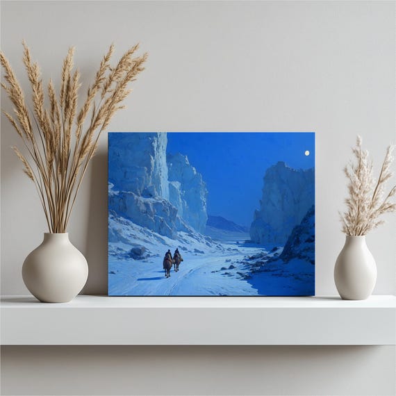 Moonlit Camel Caravan Ice Canyon Night Desert Journey Poster