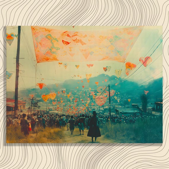 Colorful Kite Festival Canvas Wall Art Vibrant Rural Scene Decor Print Traditional Celebration Painting Sky Kites
