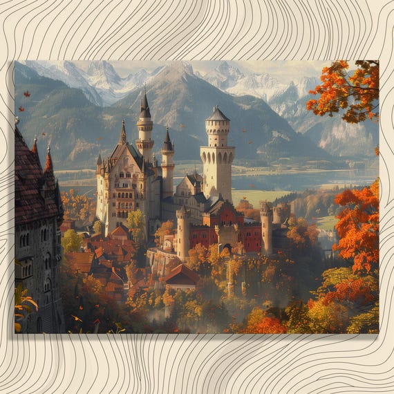 Germany Canvas Wall Art German Scenery Nostalgic Oil Painting Oktoberfest Celebrations Medieval Castles Detailed Illustration Home