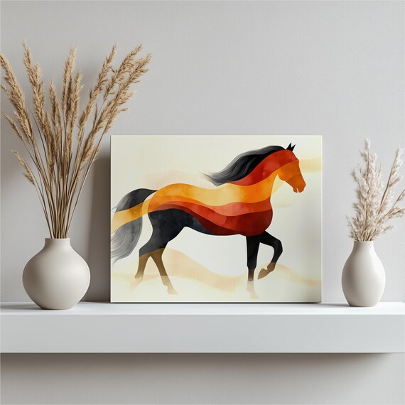 Minimalist Horse Canvas Wall Art Modern Equine Silhouette Print In Warm Desert Tones Abstract Running Decor Thoughtful Gift