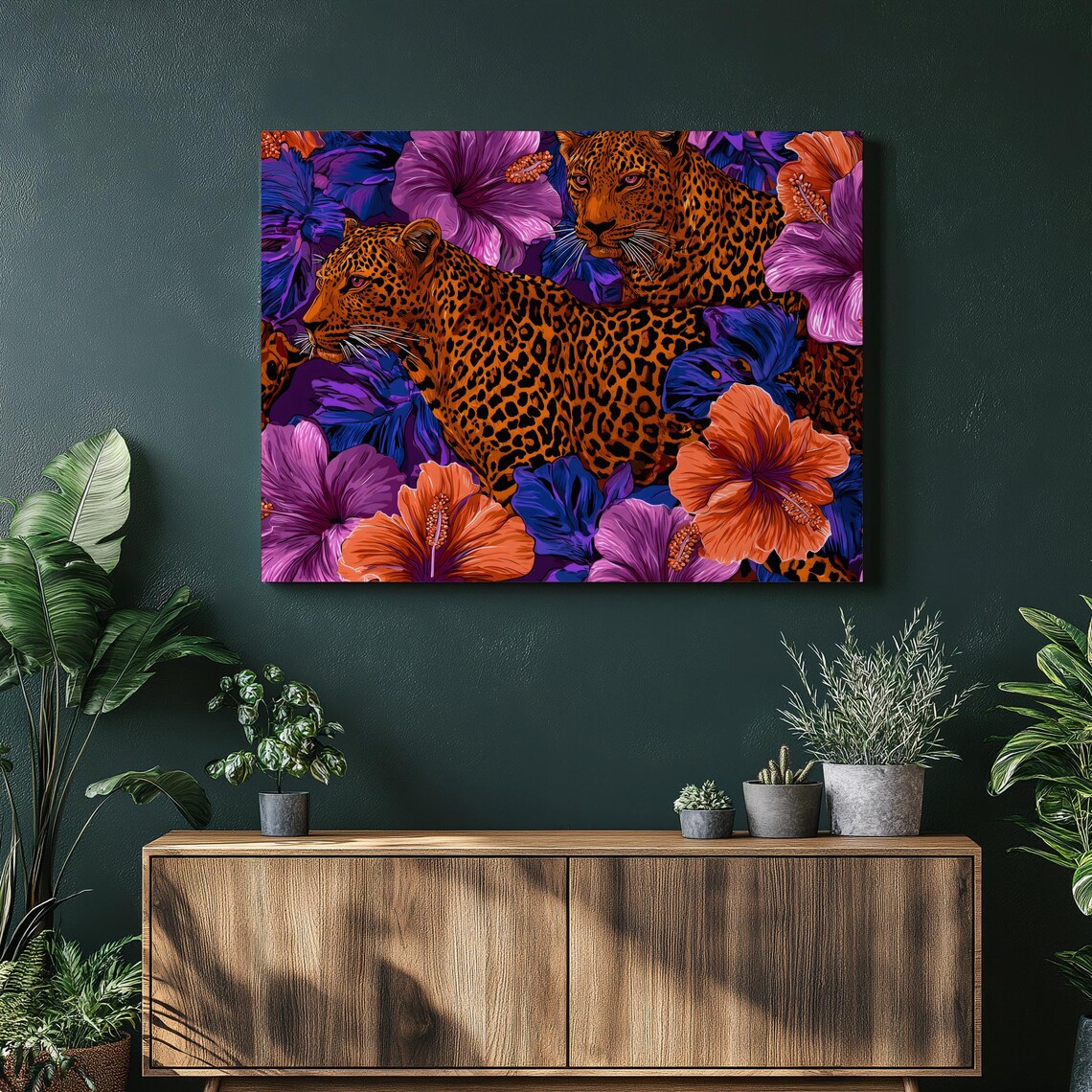 Tropical Leopard Hibiscus Vibrant Jungle Floral Wildlife Poster