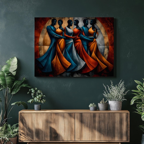 African Dancers Joyful Celebration Flowing Robes Bold Art Painting Poster