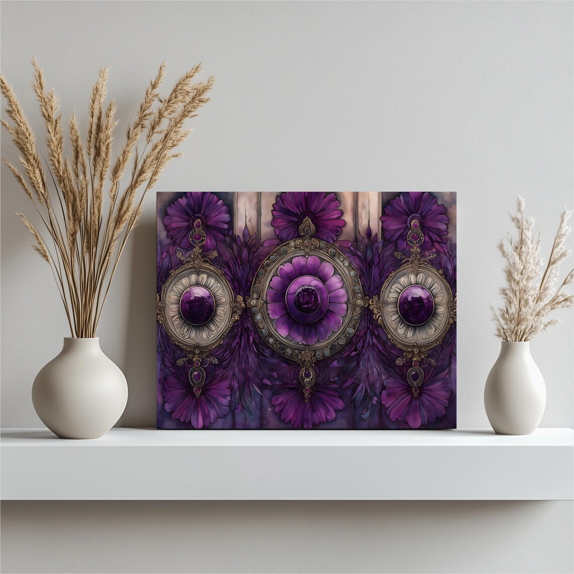 Ornate Purple Medallions Filigree Rosette Gemstone Jewel Art Poster