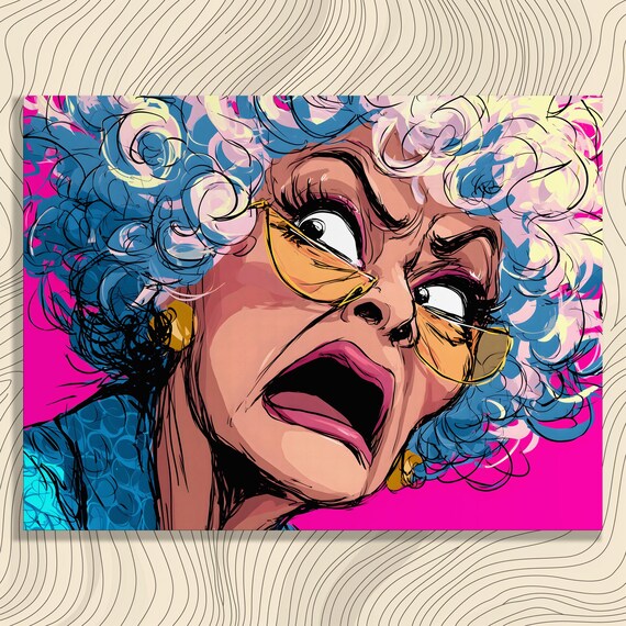 Shocked Pop Art Woman Portrait Colorful Retro Comic Style Poster