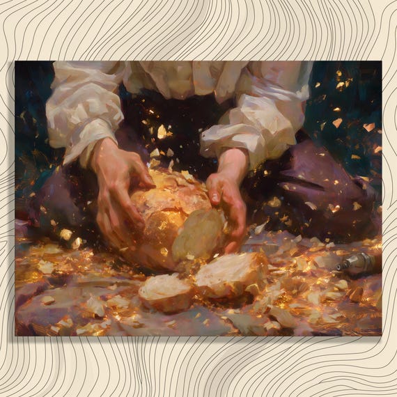 Woodcarver At Work Canvas Wall Art Realistic Painting Of Woodworking With Chisel And Golden Shavings Rustic Classic Print Gift