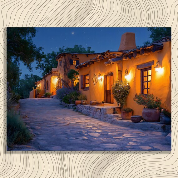 Rustic House Canvas Wall Art Starry Night Print With Evening Pathway Painting And Lantern Glow Decor Gift For Homeowners