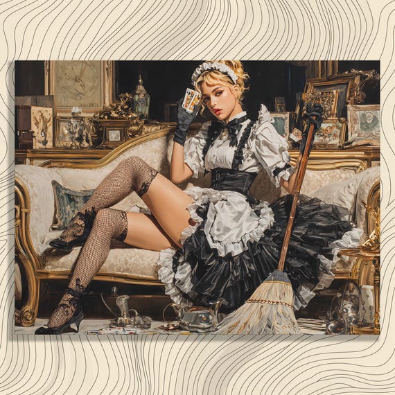 Tarot Victorian Parlor Canvas Wall Art Vintage Gothic Print Fortune Teller Decor Cards Occult French Maid Antique Sofa