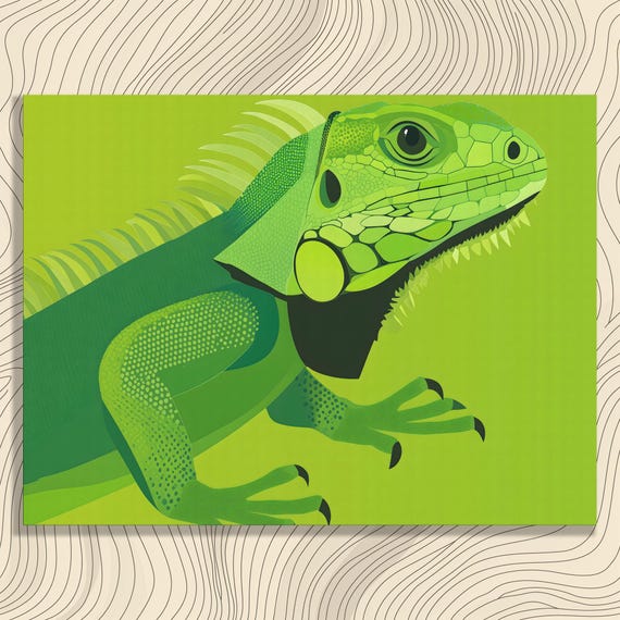 Green Iguana Canvas Wall Art Tropical Lizard Illustration Minimalist Reptile Decor Graphic Print Jungle Gift For Animal Lovers